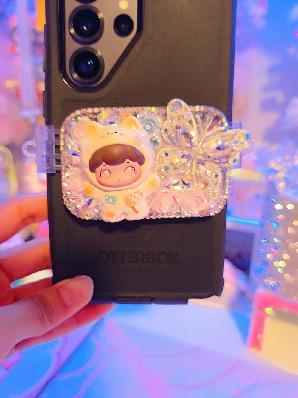 Cute Pink Glitter Kids Phone Clip